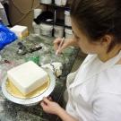 Leslie airbrushes a holiday cake.
