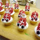 Some of the Santa cupcakes are still waiting for their heads.