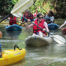 Everyone sticks close together for the kayak journey.