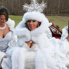 For her winter wonderland wedding, bride Annie dons white fur.