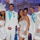 Bride Annie and her bridesmaids sparkle at her reception.