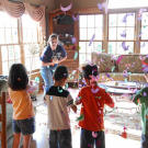Ashley blasts off confetti to begin the day's fun festivities for the Gosselin children.