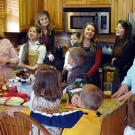 The Bates gather at the rental cabin.