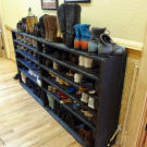 The Bates family's large collection of shoes.