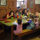 The Bates family at breakfast.