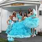 Eden and her bridal party pose outside the church.