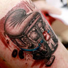 The bus is being stopped Superman style! Tattoo by Megan Massacre.