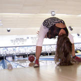 Only Laura could bowl like this -- and get a perfect strike.