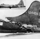 Demonstrating its ruggedness, this B-17 is shown flying (insert) steadily along after a collision with a German Me-109. It made it back safely to its base in Biskra, Algeria without its horizontal stabilizer.