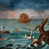 The Biblical story of Noah's Ark and the Flood is portrayed in a mid-19th century copy of "Grand Catechisme des Familles" (Christian Doctrine for Families).