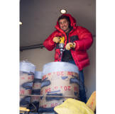 This shoot had multiple challenges. It took weeks and giant 0-degree freezers to create the ice, and unseasonably warm temperatures at the launch site thawed the cannon more quickly than anticipated. It ended up being a laborious and tense myth.