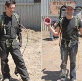 To make sure they were 100% safe for the pigs, Kari, Grant and Tory first tested their rigs out on each other.