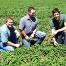 John Fulton with farm managers in catnip field