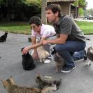 John Fulton with Lynea and cats