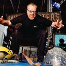 An early photo of Adam Savage in the blueprint room. The first episodes of MythBusters premiered on Discovery Channel in 2003.