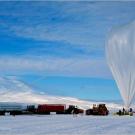 A research balloon in the shadow of Mount Erebus.