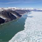 Sea ice along Canada's Arctic coast begins to break up.