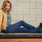 Kari Byron poses for a Discovery Channel shoot on the MythBusters set in August 2007.