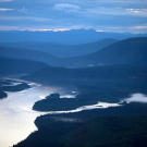 Sunset over the Dawson City valley as seen from a lookout position over the town. Quartz Creek lies about 45 miles south down along the Yukon River Valley.