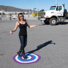 Kari Byron shows off the saucy target painted just for Buster in the "Water = Pavement" test.