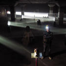 A mysterious-looking Adam Savage poses during the filming of "Let There Be Light," in which he and Jamie tested whether ancient mirrors could project sunlight into a deep underground tomb, as seen in