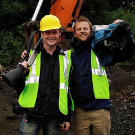 Producer Sam Brown and Director Jamie Berry are ready to wrap up shooting after a long day in camp. With the extended summer daylight, the film crews routinely worked 12 hour shifts. In addition to the long evenings, the crews often had to set up during the dawn hours while the miners were waiting for enough daylight to start moving dirt.