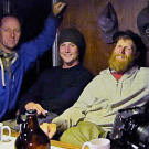 Dorsey relaxes in the cabin of the salmon boat he worked on in late summer, joined by sound man Colin Bowes and producer Sam Brown. Other than ferry rides, the production crew had made no plans for filming at sea, but when Dorsey decided to try fishing, a team went with him to capture this side story.