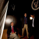 President George H.W. Bush with Jules Naudet and Gedeon Naudet.