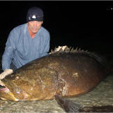 Jeremy Wade holds a goliath grouper that he caught in a Florida channel while fishing for bull shark.