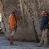 Once they reach the hill country, Cody and Dave pull up for a break in the first shade they've come across. Getting out of the sun can be a lifesaver, but they must soon find water somewhere in this arid landscape, a daunting assignment but one that Arizona-native Cody has tackled many times.