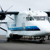 The largest plane in the fleet, a C-23 Sherpa, on the airfield at Barrow, Alaska. It has a maximum payload of 7,000 pounds, but when fully loaded the Sherpa burns through so much aviation fuel that the cargo has to be high-value or essential.