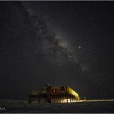 The aurora australis over Halley, the British Antarctic Survey research station in Antarctica.