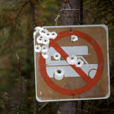 A perfect target sign with bullet holes to drive home the warning.