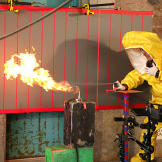 Before he tests whether the combination of a stun gun and pepper spray can result in a fireball, Adam Savage sees whether pepper spray is itself flammable (yup, it is).