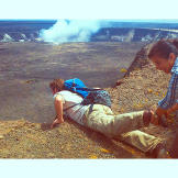 Martin is an avid geologist and sometimes tends to get too excited about volcanoes. It's a good thing Liz is there to make sure he doesn't fall off the edge!