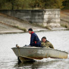 Jeremy Wade on a boat in Chernobyl.