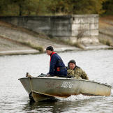 Jeremy Wade on a boat in Chernobyl.