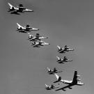 That's a large brood! Several U.S. Air Force Republic F-105D Thunderchiefs receive fuel from a Boeing KC-135A Stratotanker on their way to targets in North Vietnam, December 1965.