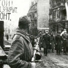 Delegation of German officers walking for negotiations before capitulation of Festung Breslau, May 6th, 1945. The Russian siege of Breslau had lasted three months. The sign reads