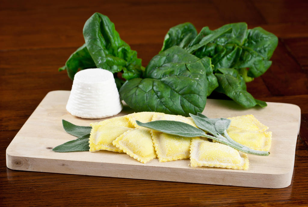Homemade Ravioli of Spinach and Ricotta with Porcini Mushrooms, Sage